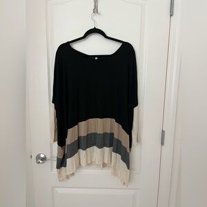 Women's Black and Tan Color Block Top